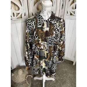 The Avenue 100% Silk Animal Leopard Cheetah Funky Print Long Sleeve Size 14 16